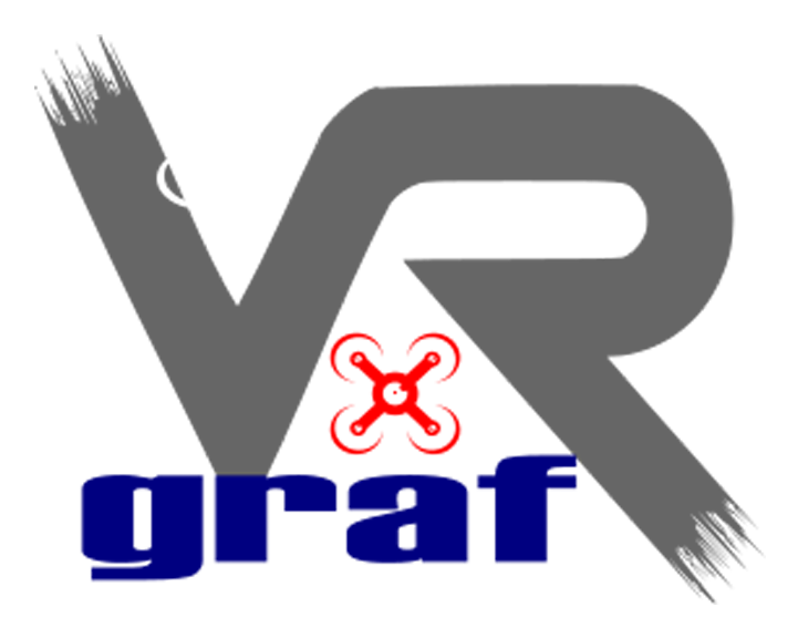 napis VR i stylizowany dron