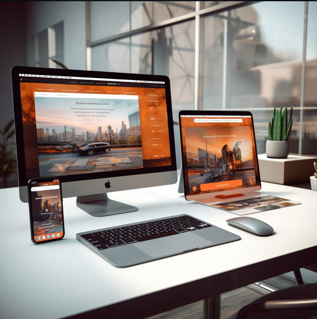 na zdjęciu pokazano biurko z monitorami i smartfonami - standard pracy webdevelopera